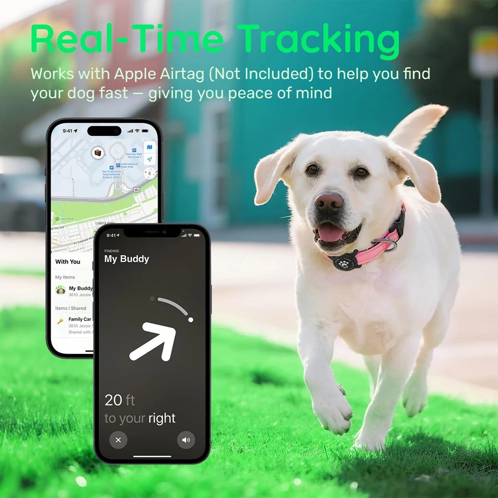 Taakcc Reflective Dog Collar with Luminous Airtag Holder, Waterproof Soft Padded & Safety Buckle, Air Tag Tracker Case Collars