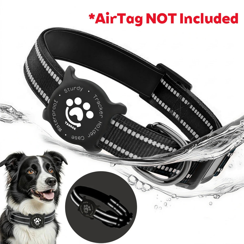Taakcc Reflective Dog Collar with Luminous Airtag Holder, Waterproof Soft Padded & Safety Buckle, Air Tag Tracker Case Collars