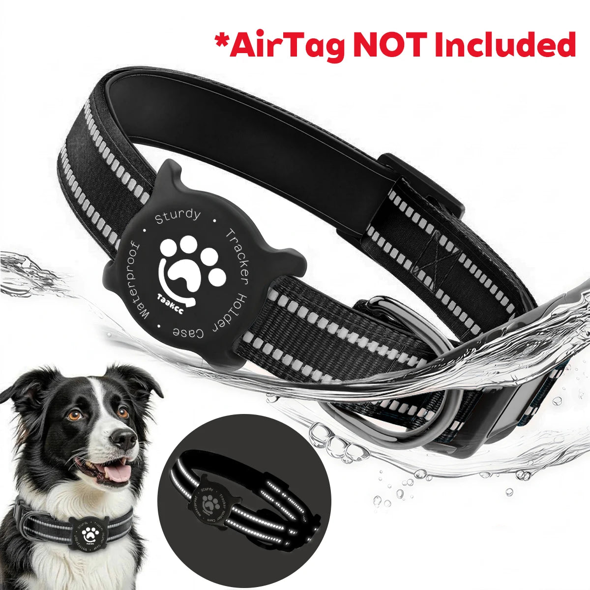 Taakcc Reflective Dog Collar with Luminous Airtag Holder, Waterproof Soft Padded & Safety Buckle, Air Tag Tracker Case Collars