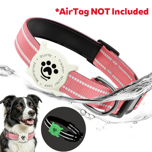 Taakcc Reflective Dog Collar with Luminous Airtag Holder, Waterproof Soft Padded & Safety Buckle, Air Tag Tracker Case Collars