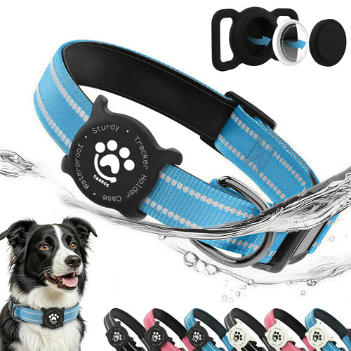 Taakcc Reflective Dog Collar with Luminous Airtag Holder, Waterproof Soft Padded & Safety Buckle, Air Tag Tracker Case Collars